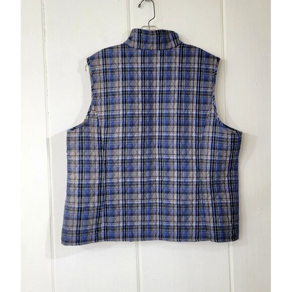 Southern Lady Lightweight Blue Plaid Diamond Quilted Vest - Picture 4 of 5